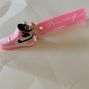 Pink Mini Sneaker Keychain with 'Forever Sports' Tag